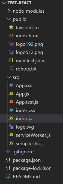 Visual Studio Code arborescence projet React